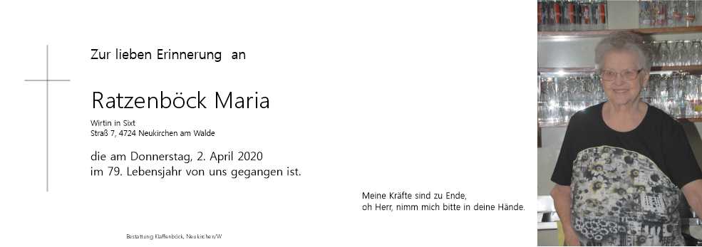 Maria  Ratzenböck / Wirtin z`Sixt