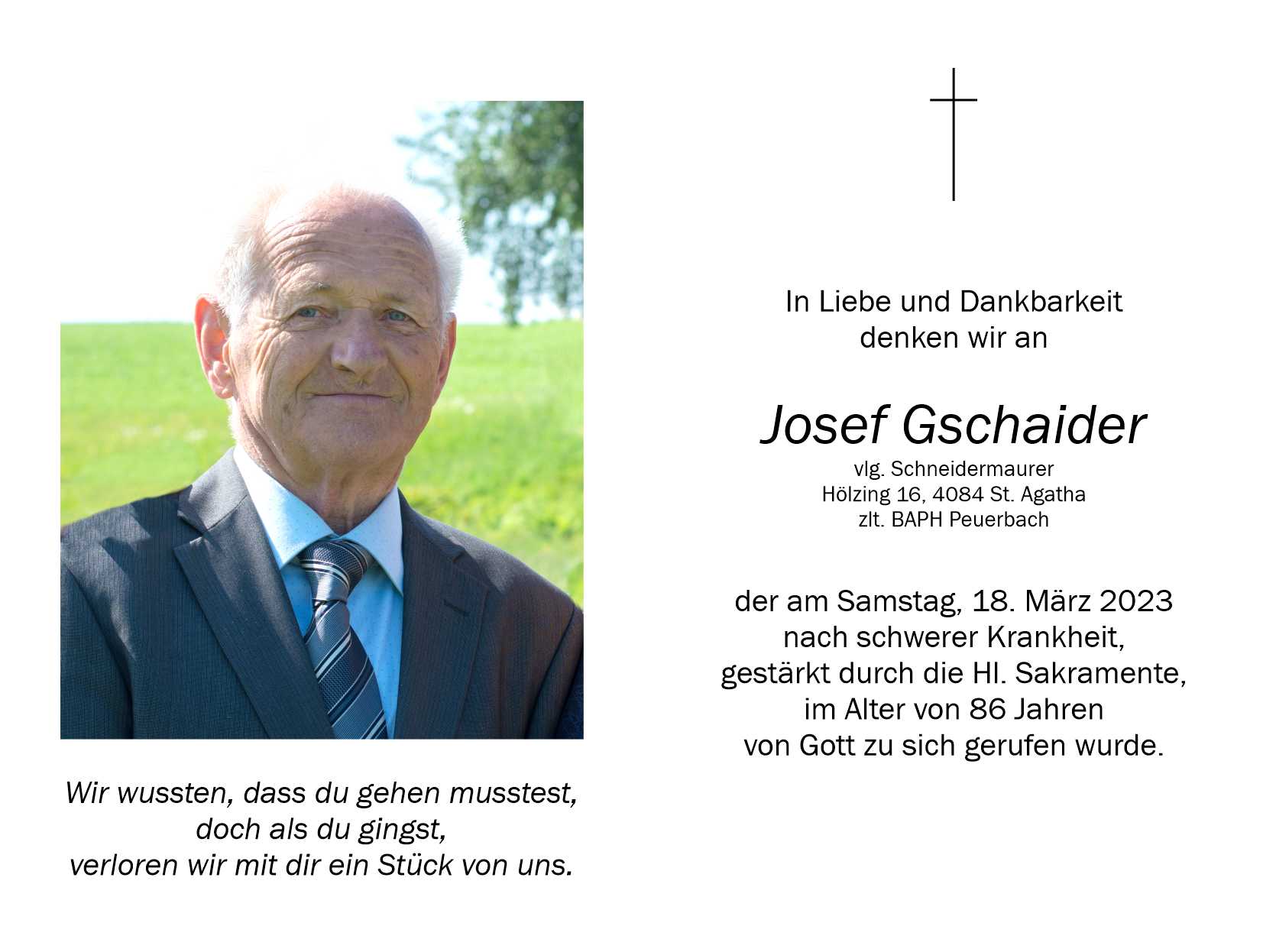 Josef  Gschaider, vlg. Schneidermaurer