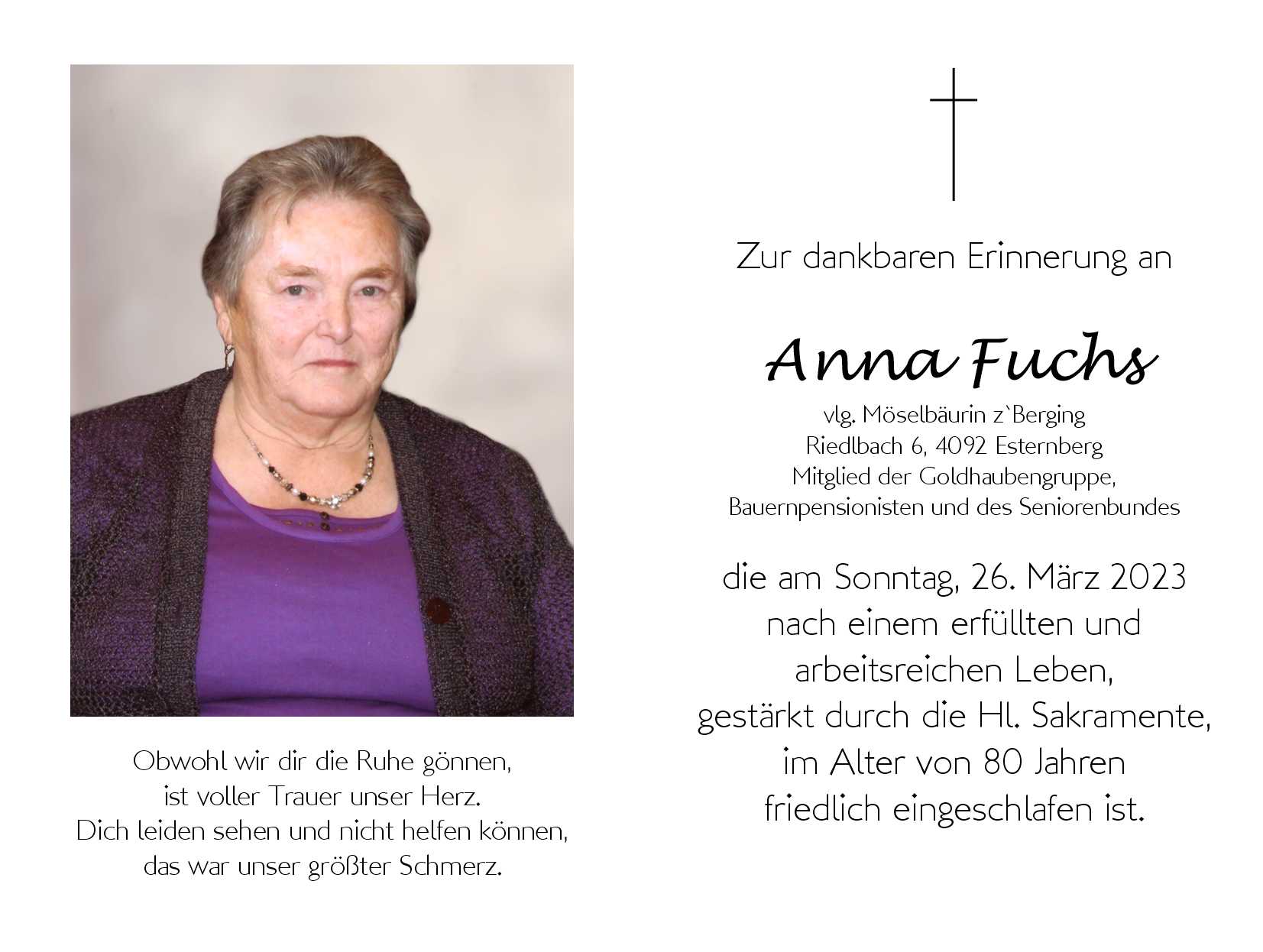 Anna  Fuchs, vlg. Möselbäurin z`Berging